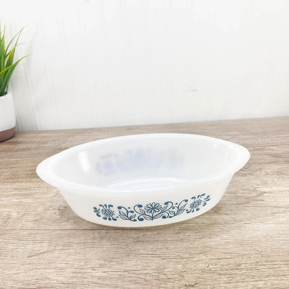Glasbake Blue Flower Dish 1 quart